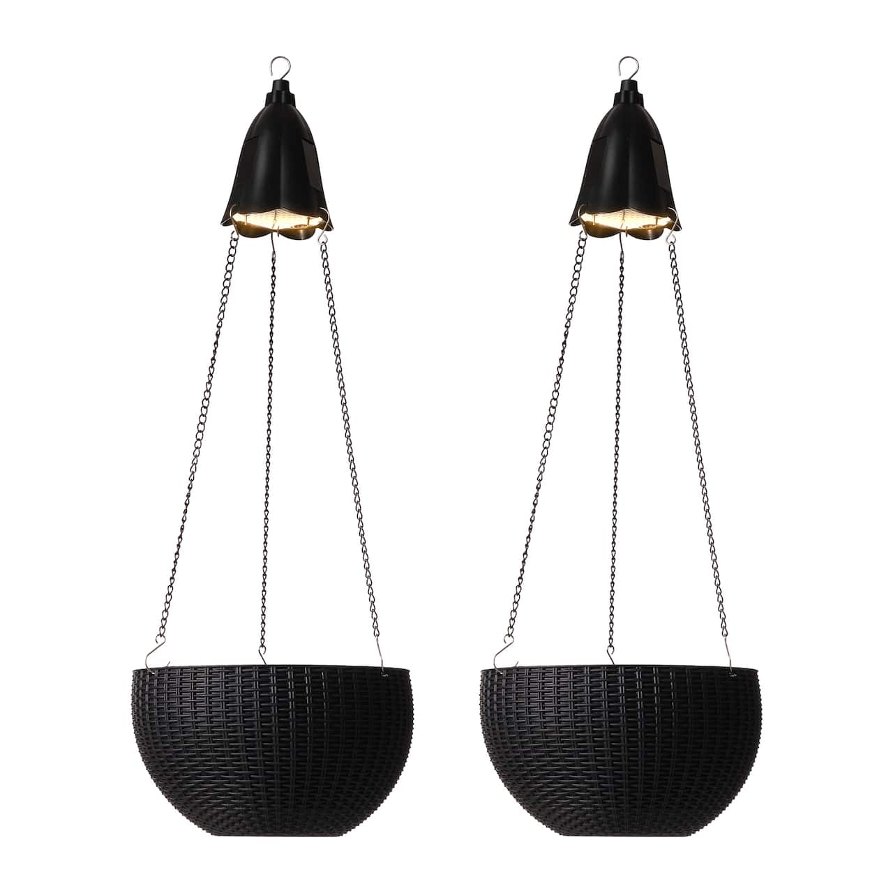 Glitzhome® 30" Black Solar Lighted Hanging Plastic Planters, 2ct.